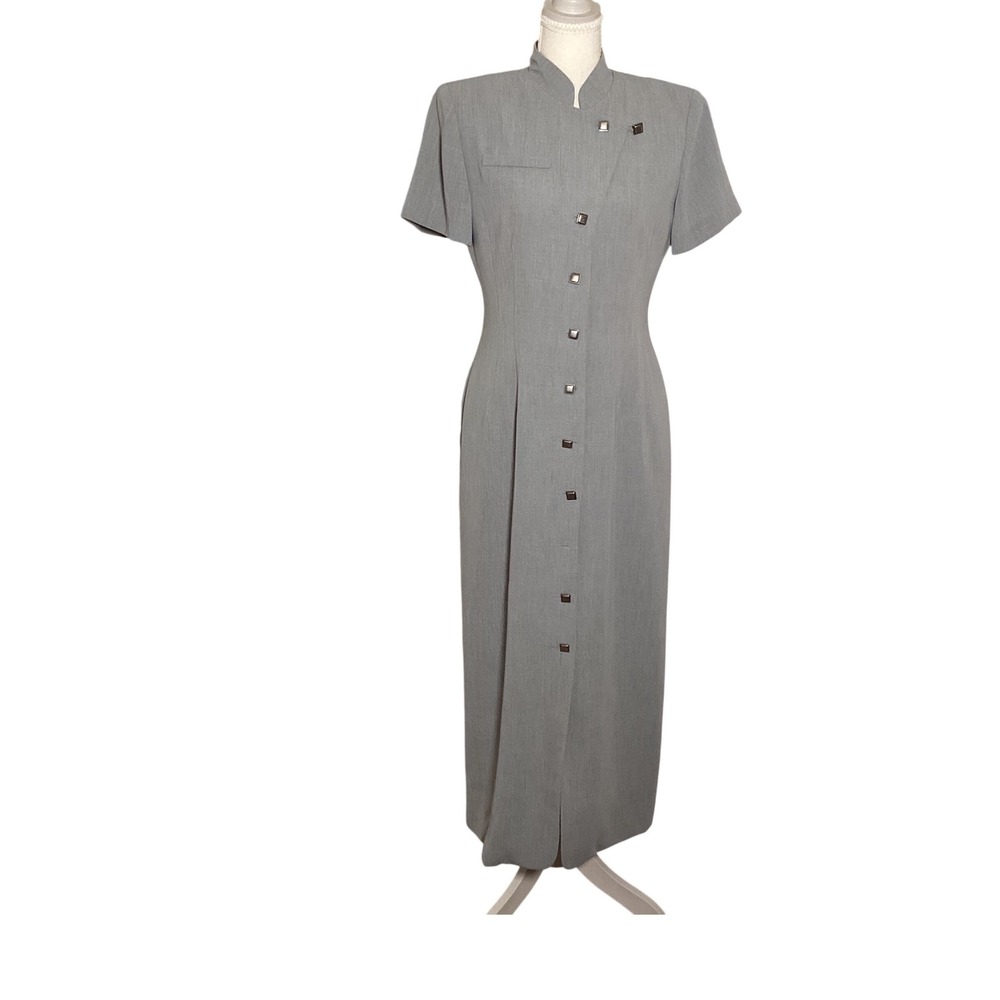 Jessica Howard Vintage Maxi Dress Womens 6 Grey Asymmetric 90s Career Retro